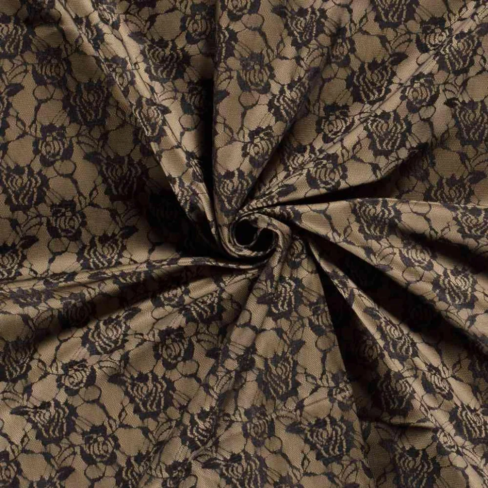 Tissu Jersey Milano Lace Fleuris sur fond Camel