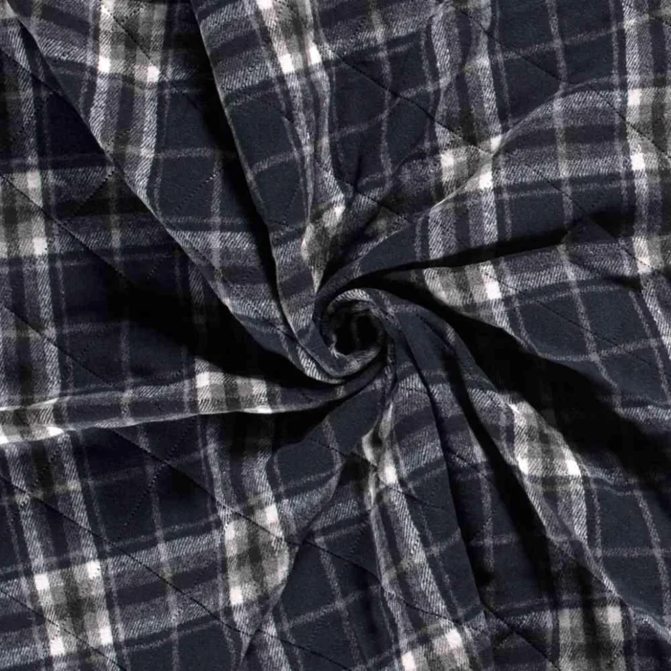 Tissu Jacquard matelassé Storia Carreaux sur fond Bleu marine