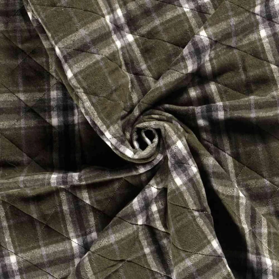 Tissu Jacquard matelassé Storia Carreaux sur fond Vert foncé