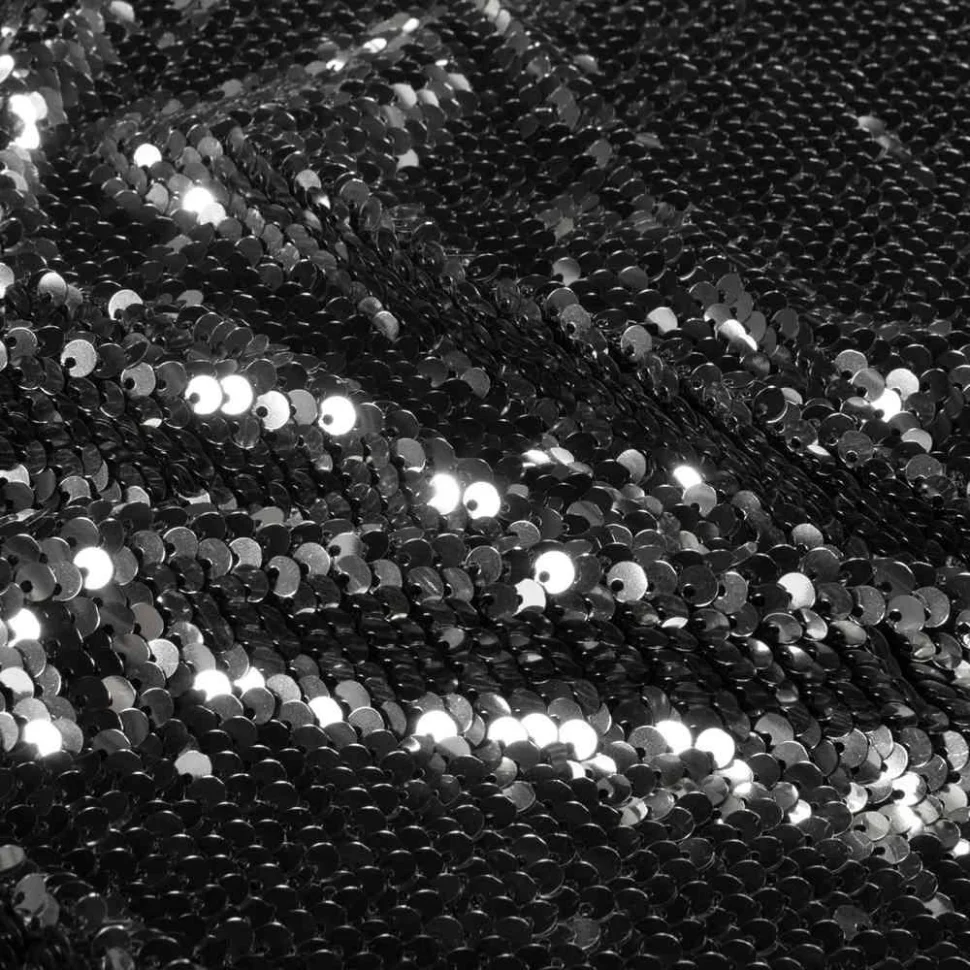 Tissu Sequins magique  Luxa extensible  sequins Argentés sur fond Noir