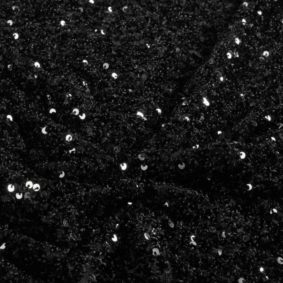 Tissu Sequins Cosmos sequins Argentés sur fond Noir