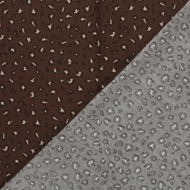 Coupon Tissu Velours Côtelé Thais léopard graphique Beige clair sur fond Marron chocolat - Coupon de 20 cm