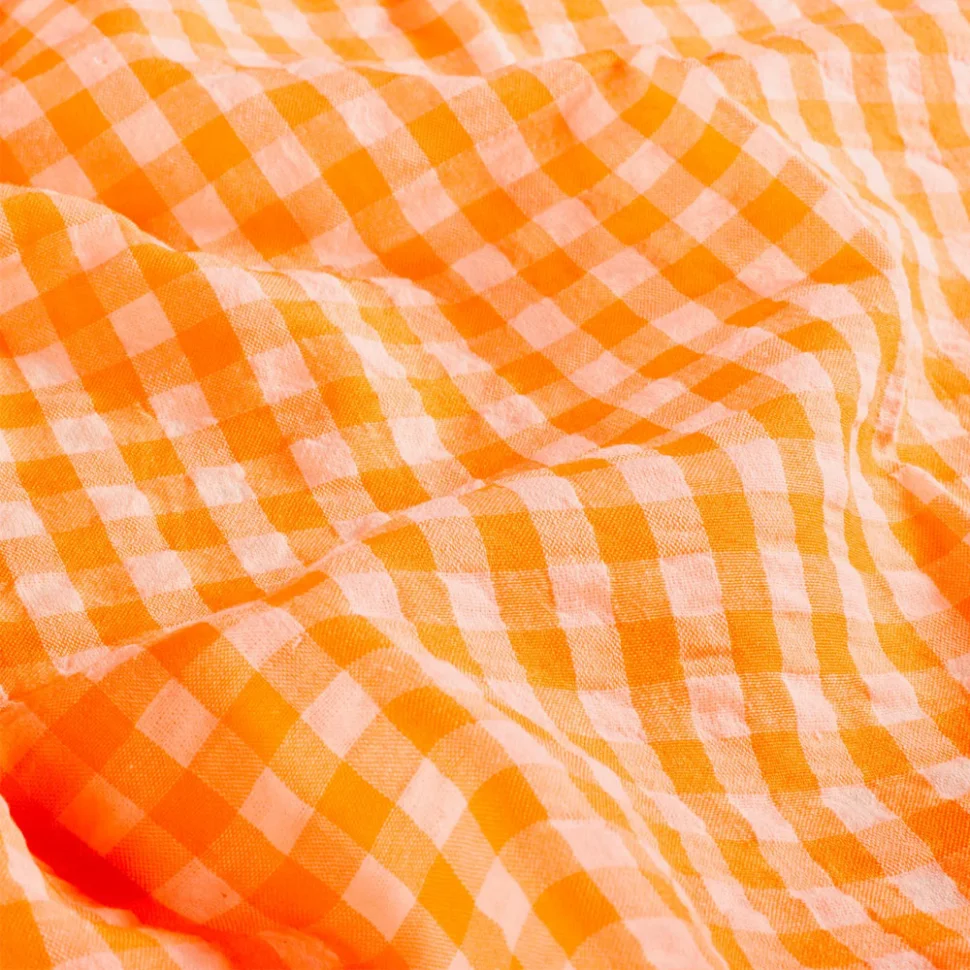 Tissu Coton Seersucker carreaux Vichy sur fond Orange fluo