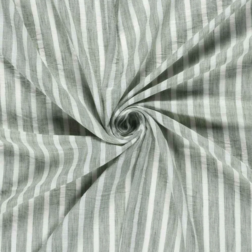 Tissu Polyester aspect Lin Rayures Anna sur fond Vert amande