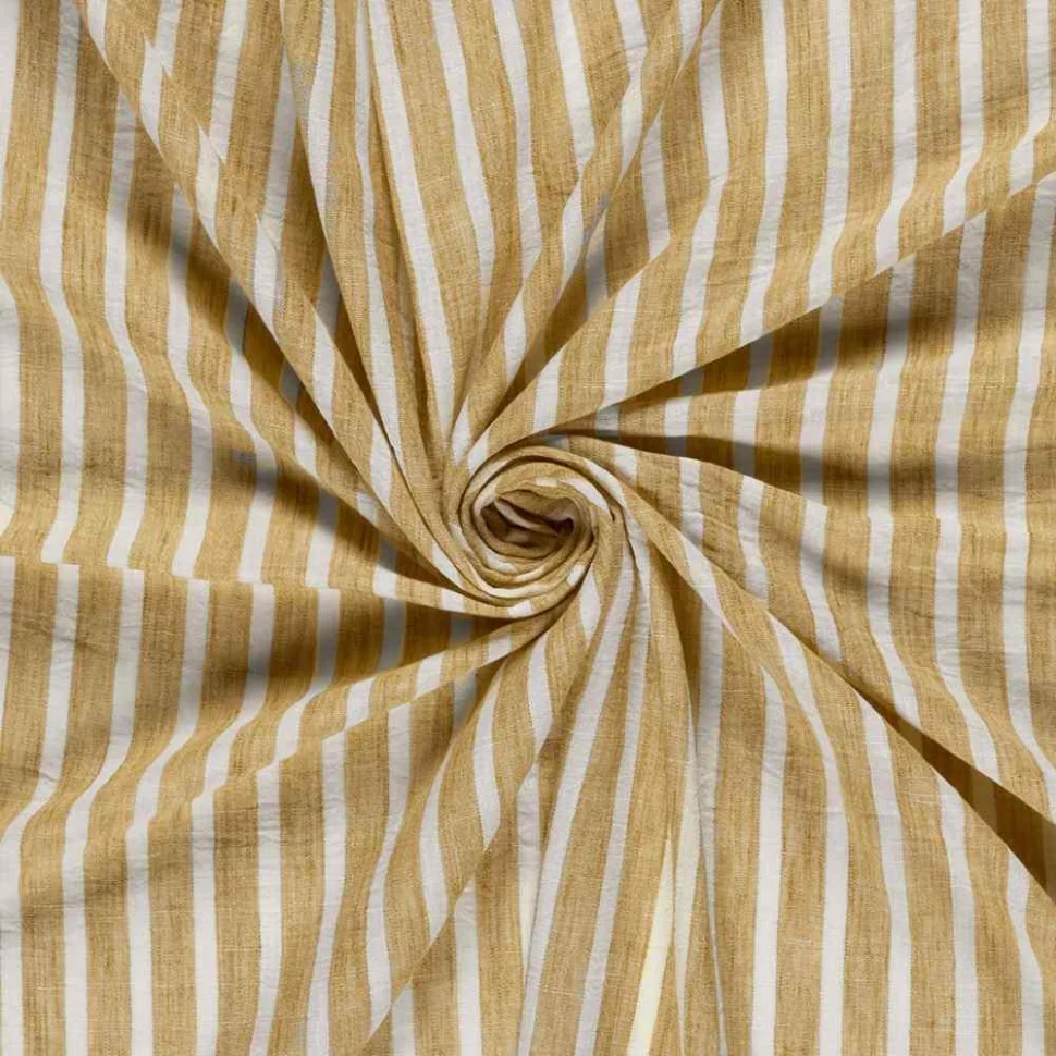 Tissu Polyester aspect Lin Rayures Anna sur fond Ocre