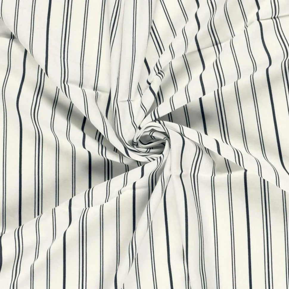 Tissu Lin Viscose Louis fines rayures Noir sur fond Ecru