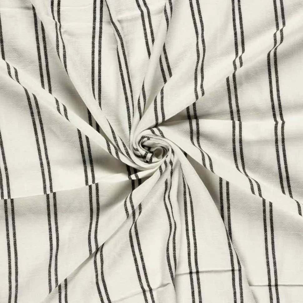 Tissu Lin Viscose Gustave rayures double sur fond Blanc cassé