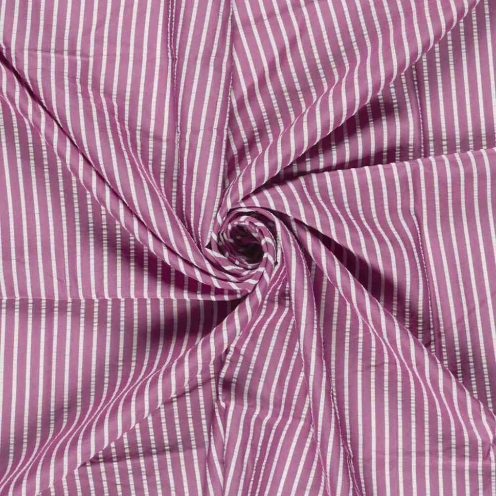 Tissu Seersucker Viscose Lina rayures Blanches sur fond Prune