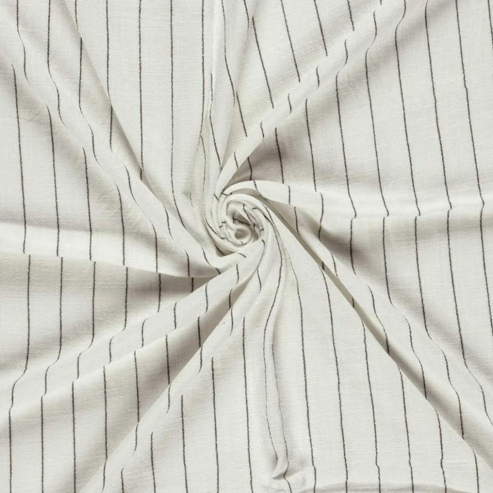 Tissu Lin Viscose Louis rayures fines sur fond Blanc cassé