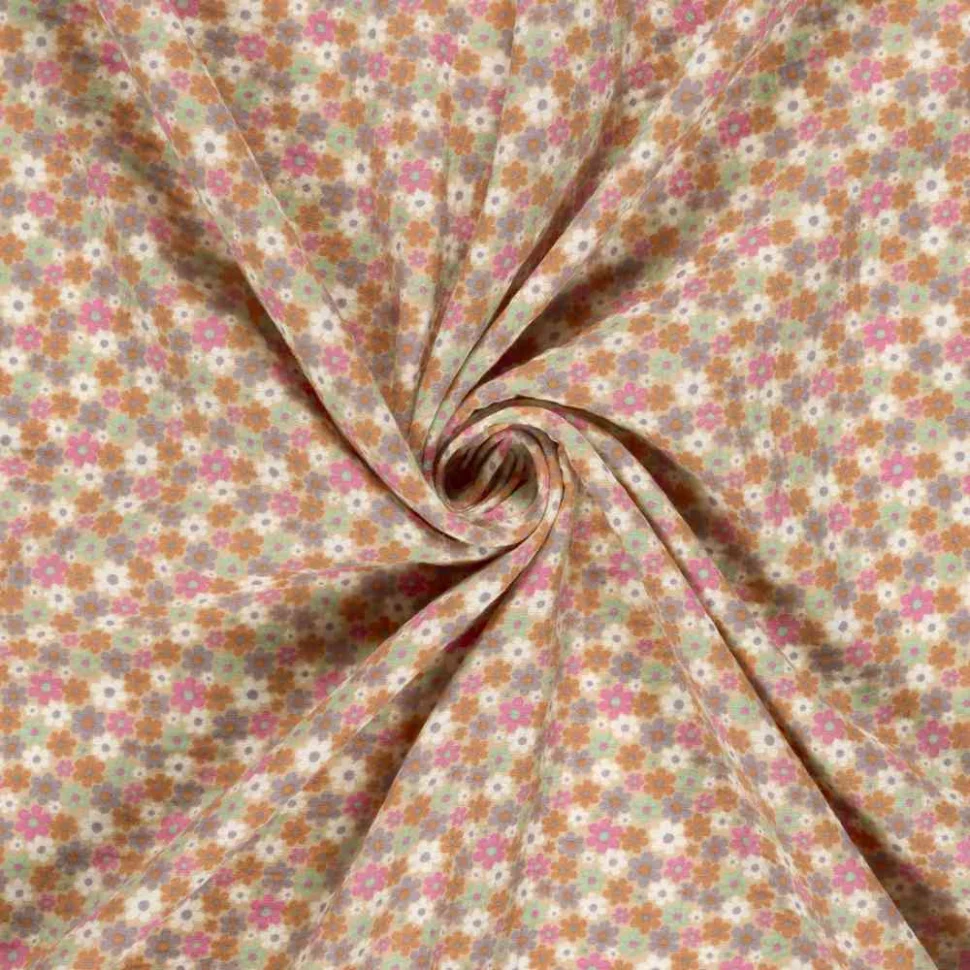 Tissu Double gaze de Coton Petites fleurs Lia sur fond Rose pâle
