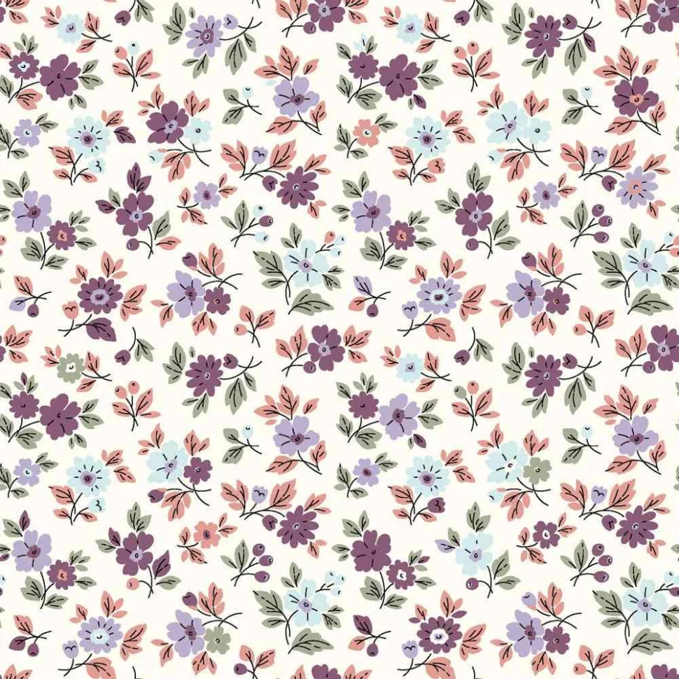 Tissu Popeline de Coton Lucile Petites fleurs sur fond Ecru