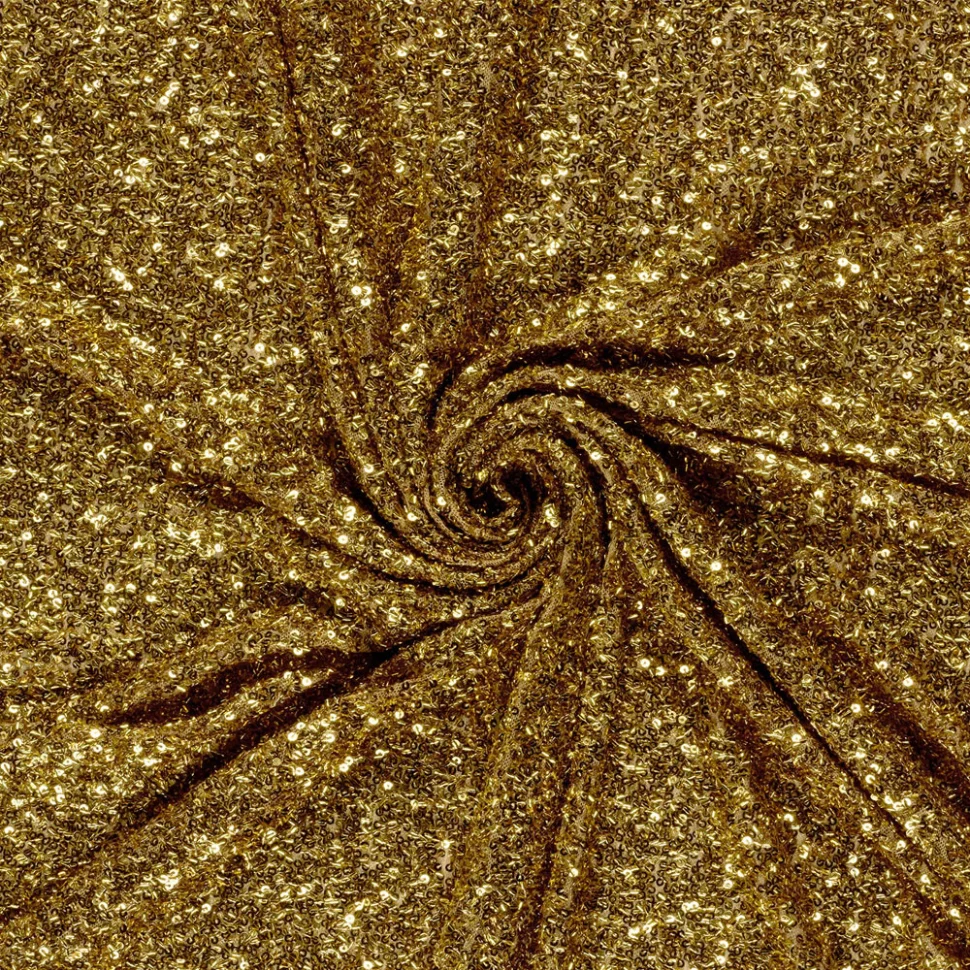 Tissu Maille sequins extensible Doré