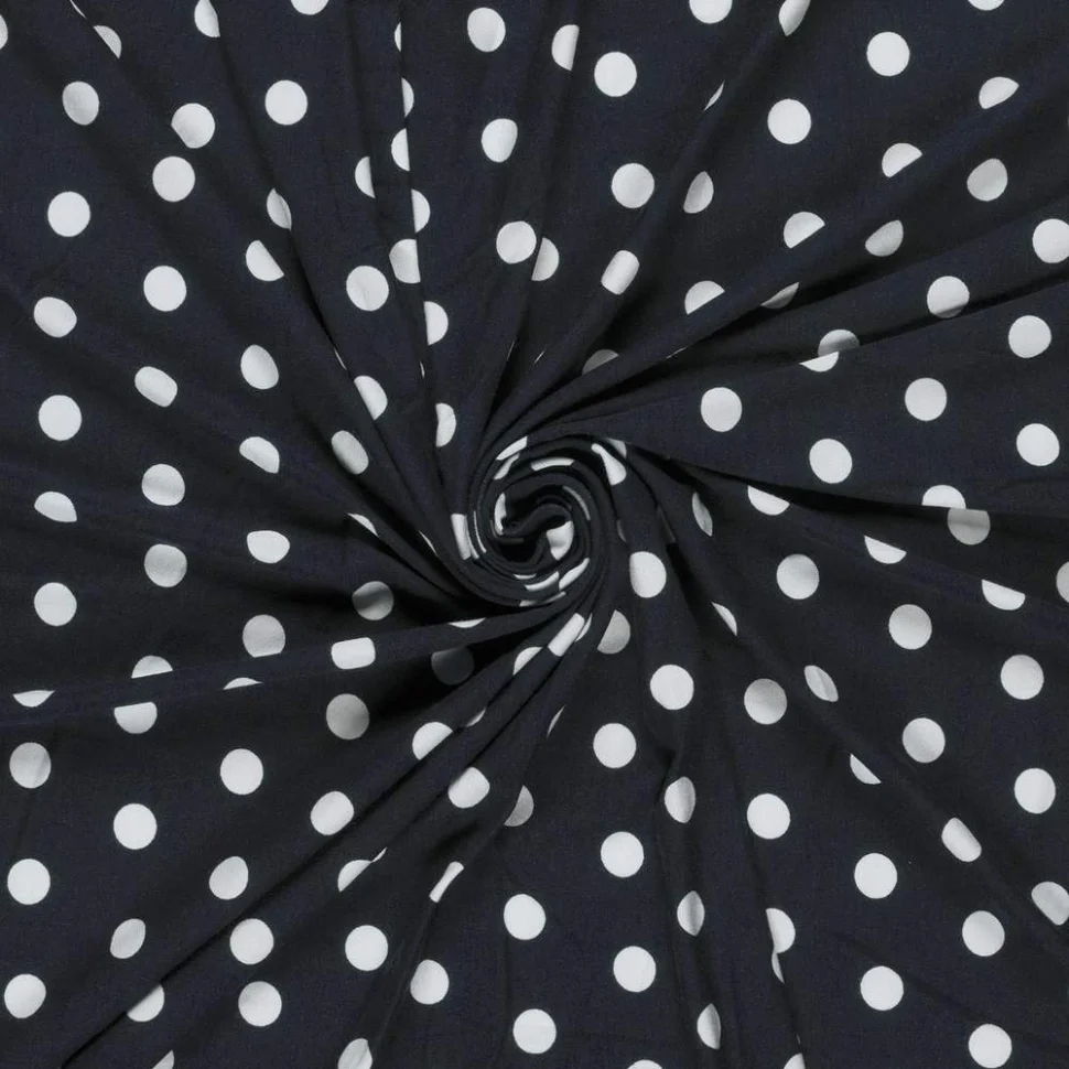 Tissu Jersey Viscose imprimé Polka pois Blanc sur fond Bleu marine