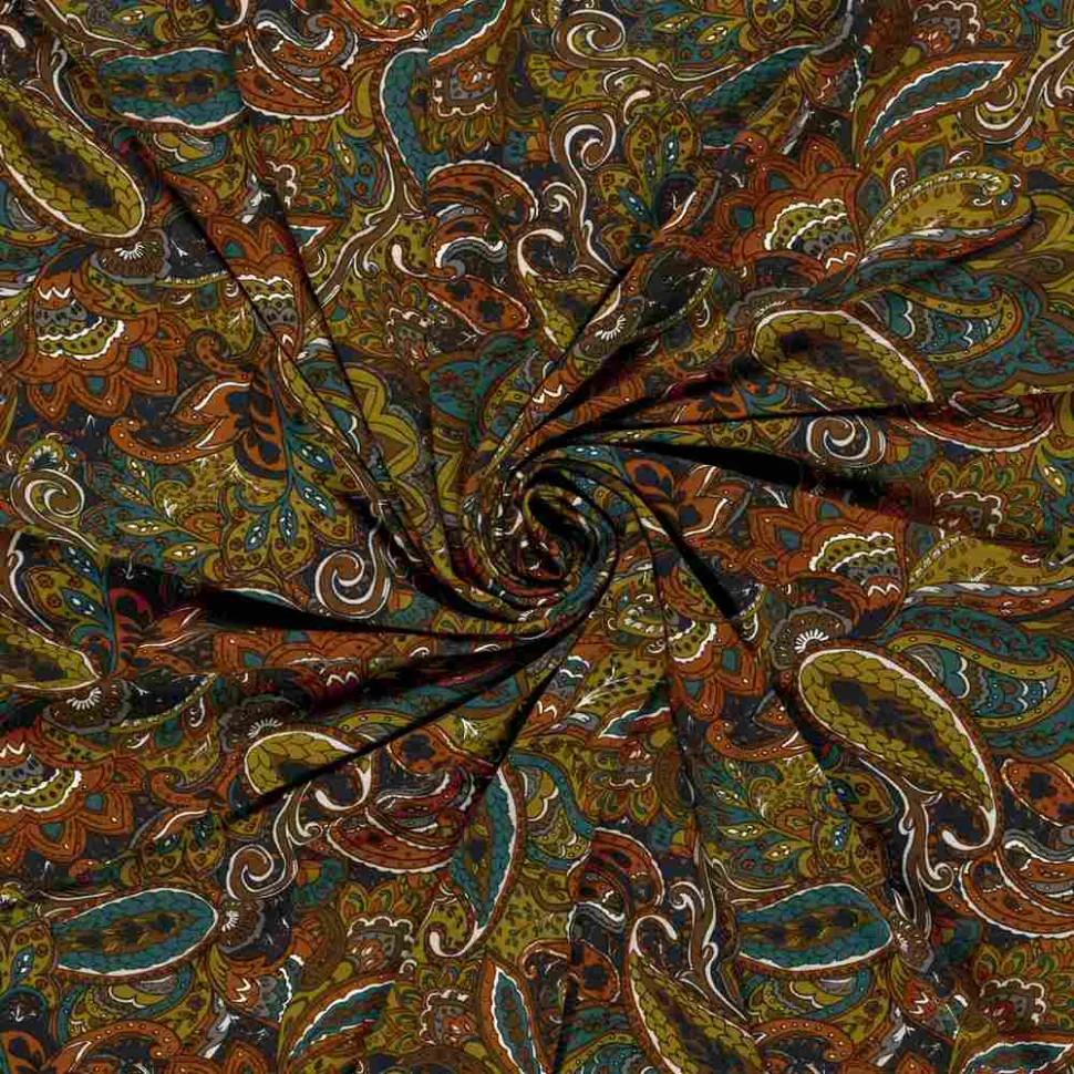 Tissu Jersey viscose imprimé motifs cachemire sur fond Vert