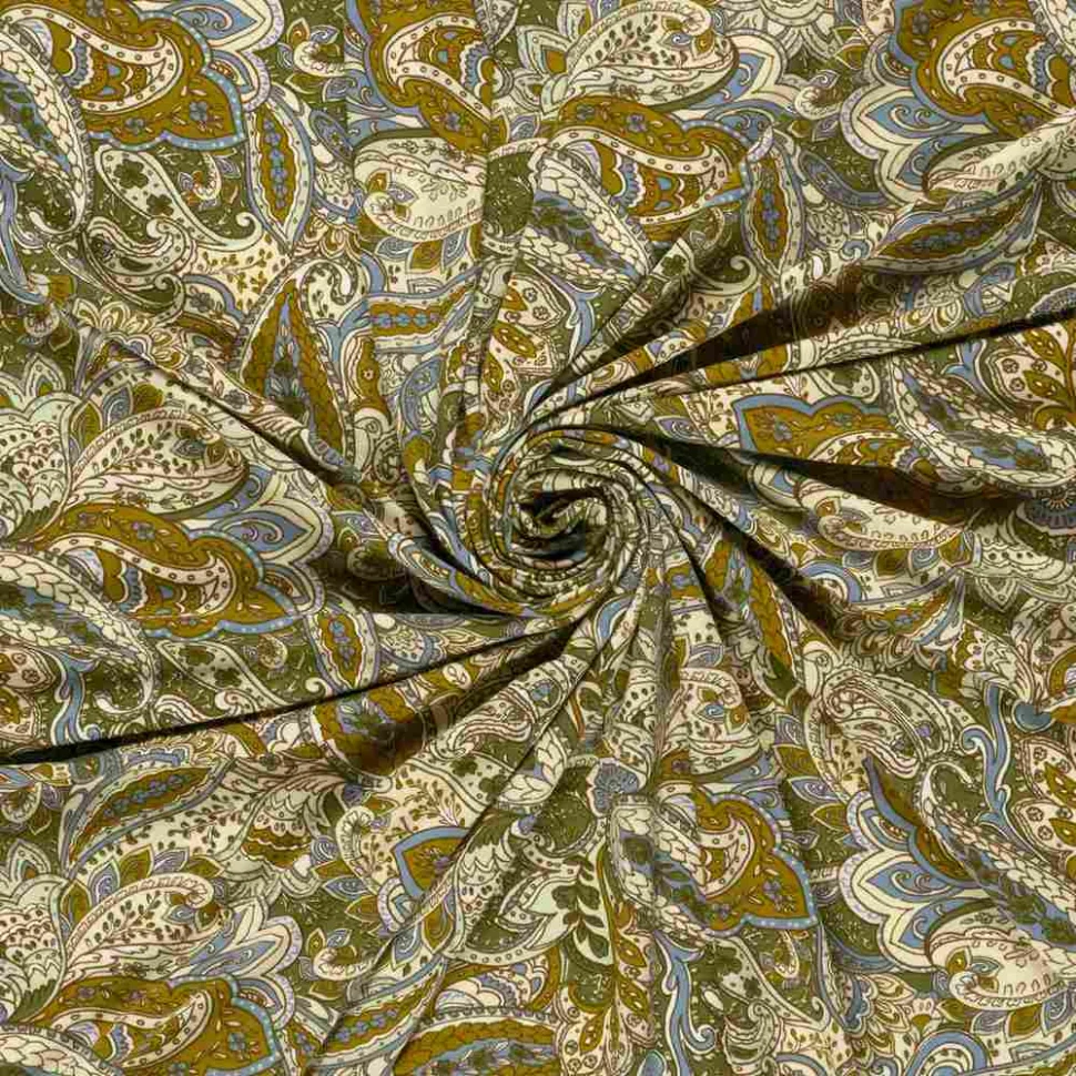 Tissu Jersey viscose imprimé motifs cachemire sur fond Ocre
