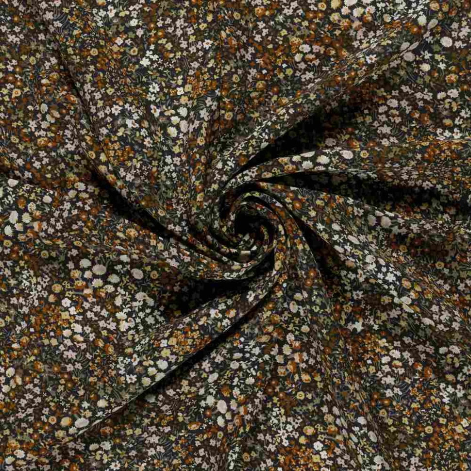 Tissu Popeline de Viscose Evita petites fleurs sur fond Bleu nuit