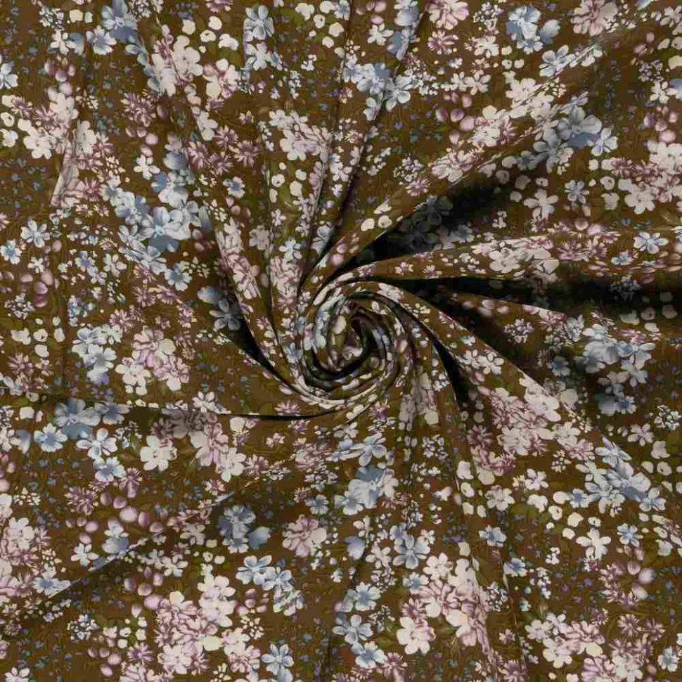 Tissu Viscose imprimé Manon fleurs sur fond Marron