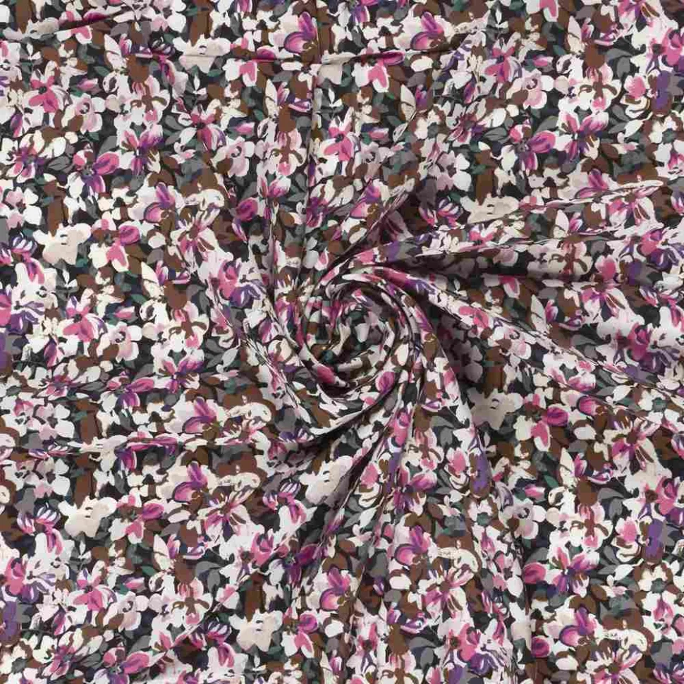 Tissu popeline de viscose imprimé Fleuris fuschia