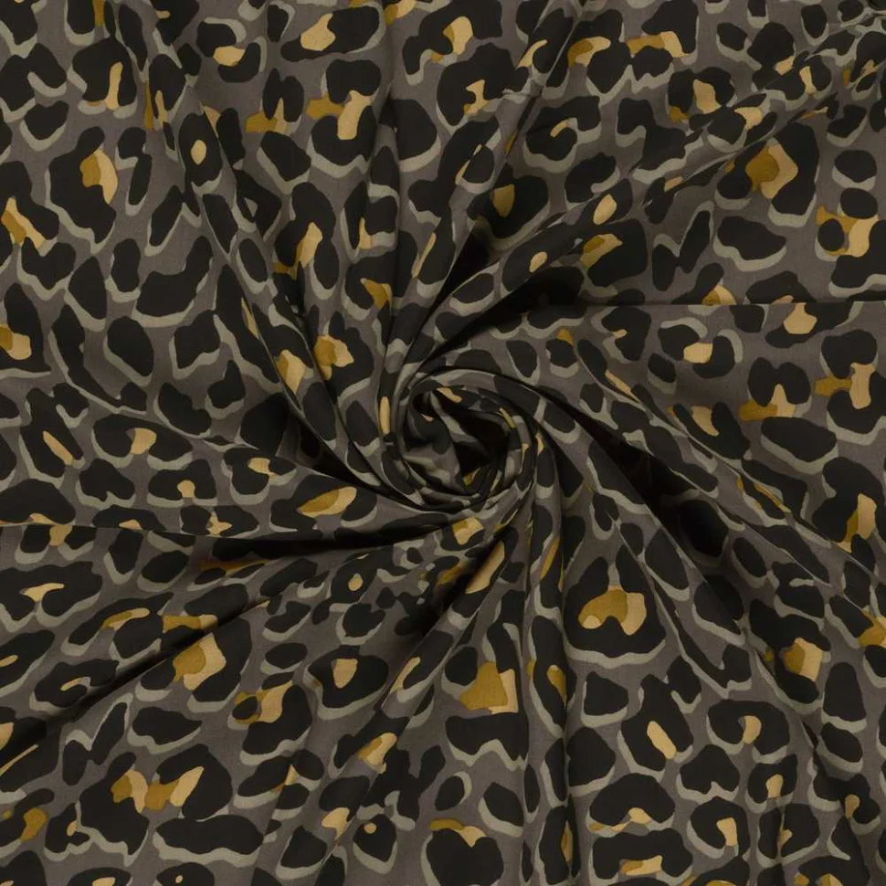 Tissu Viscose imprimé Joana motif léopard sur fond Gris