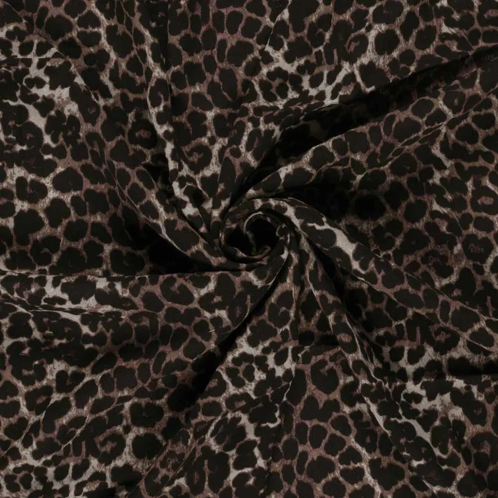 Tissu Crêpe de Viscose Eve panthère sur fond Noir
