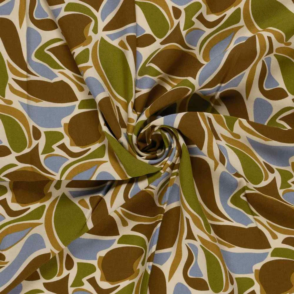 Tissu Viscose twill Cléo inspiration végétale sur fond Marron