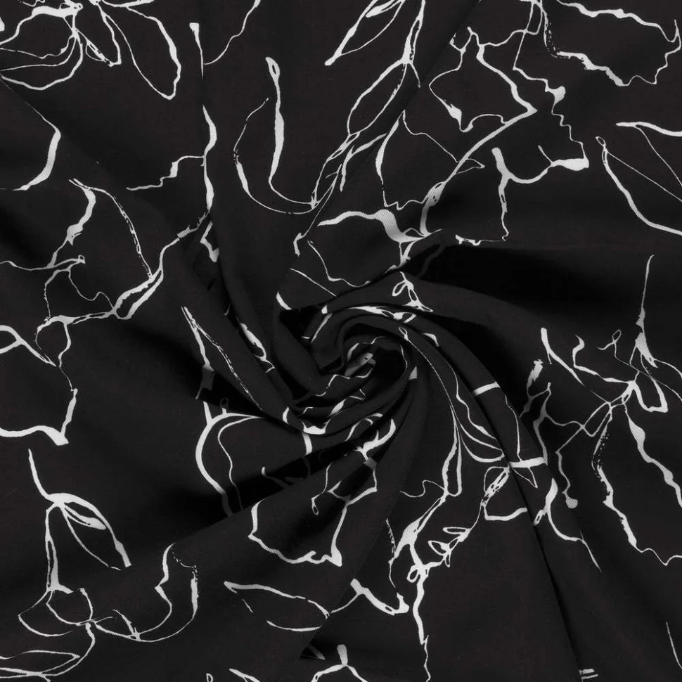 Tissu Viscose twill Iris végétal abstrait sur fond Noir