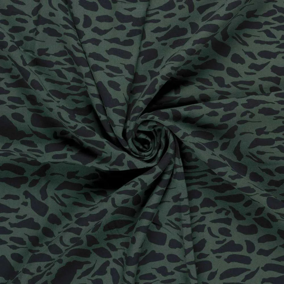 Tissu Viscose twill Nola motif animalier sur fond Bleu canard