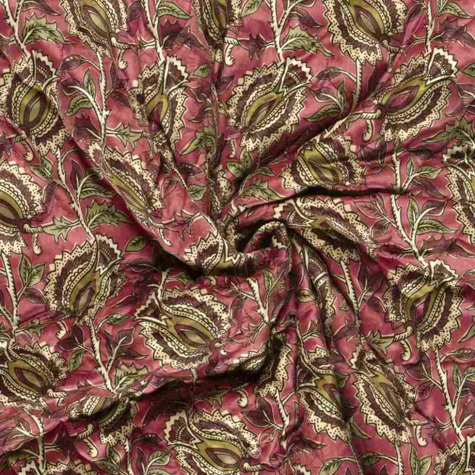 Tissu Velours Matelassé réversible Alya cachemire floral sur fond Rose fuchsia
