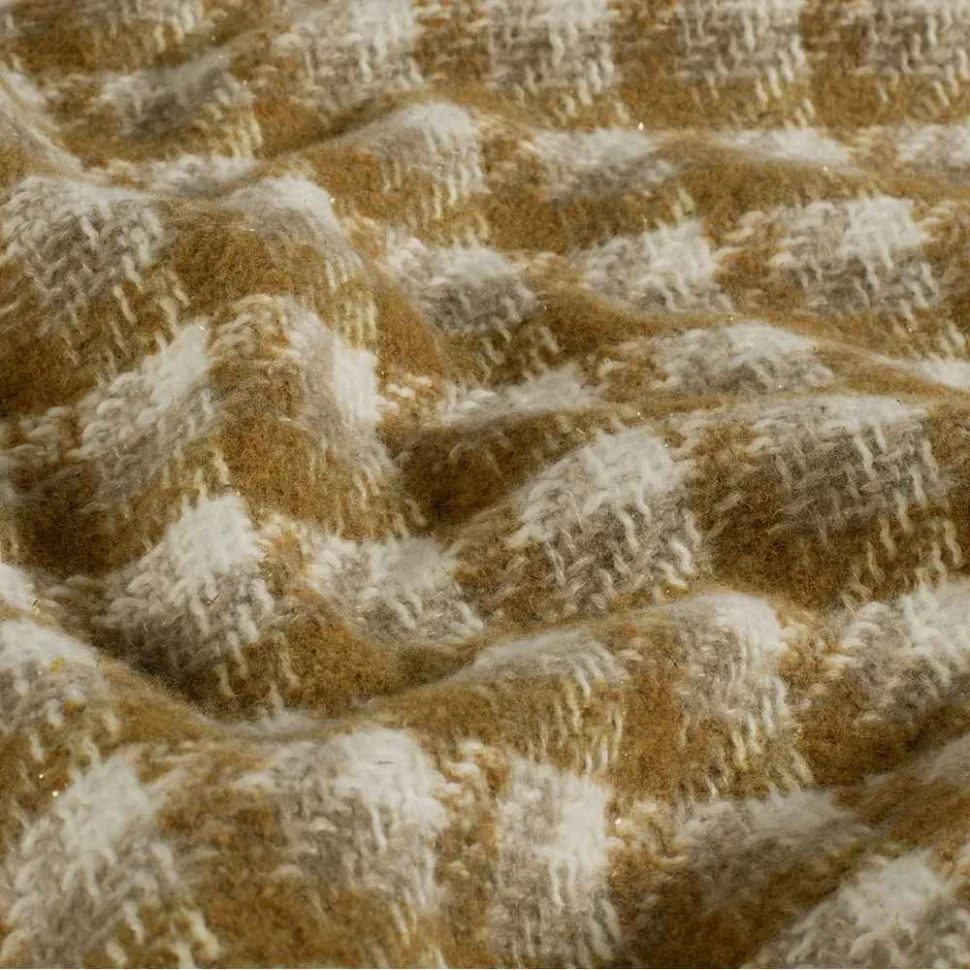 Tissu Jacquard brossé Lurex Carla carreaux sur fond Ocre