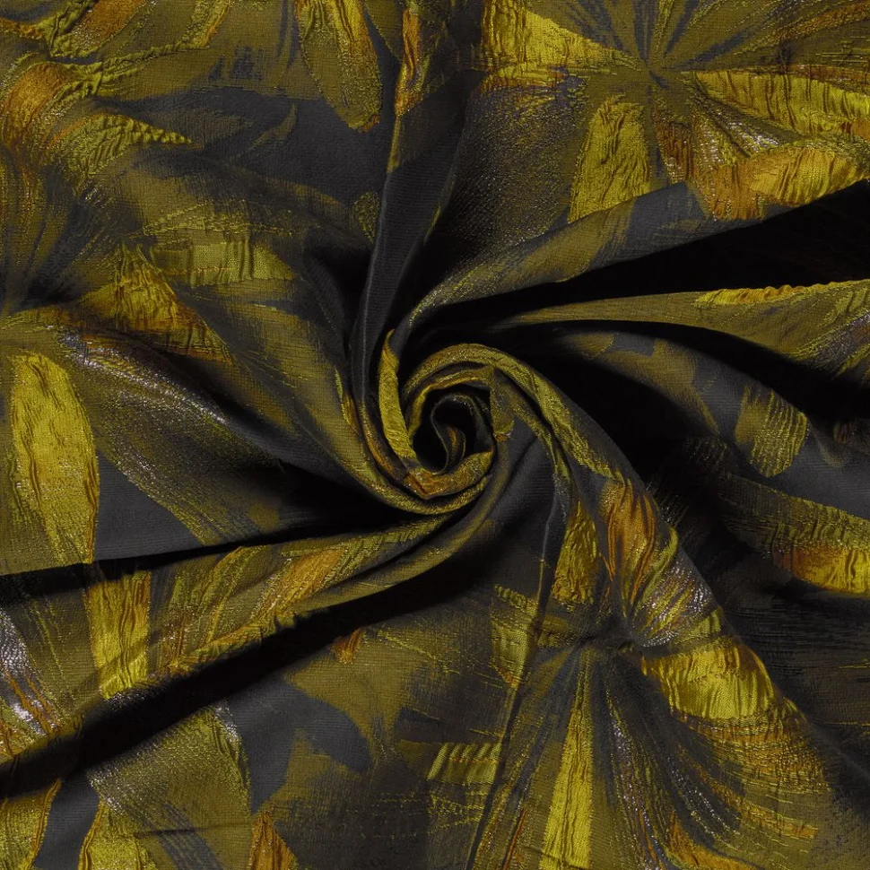 Tissu Jacquard Lurex Masha grandes fleurs sur fond Ocre