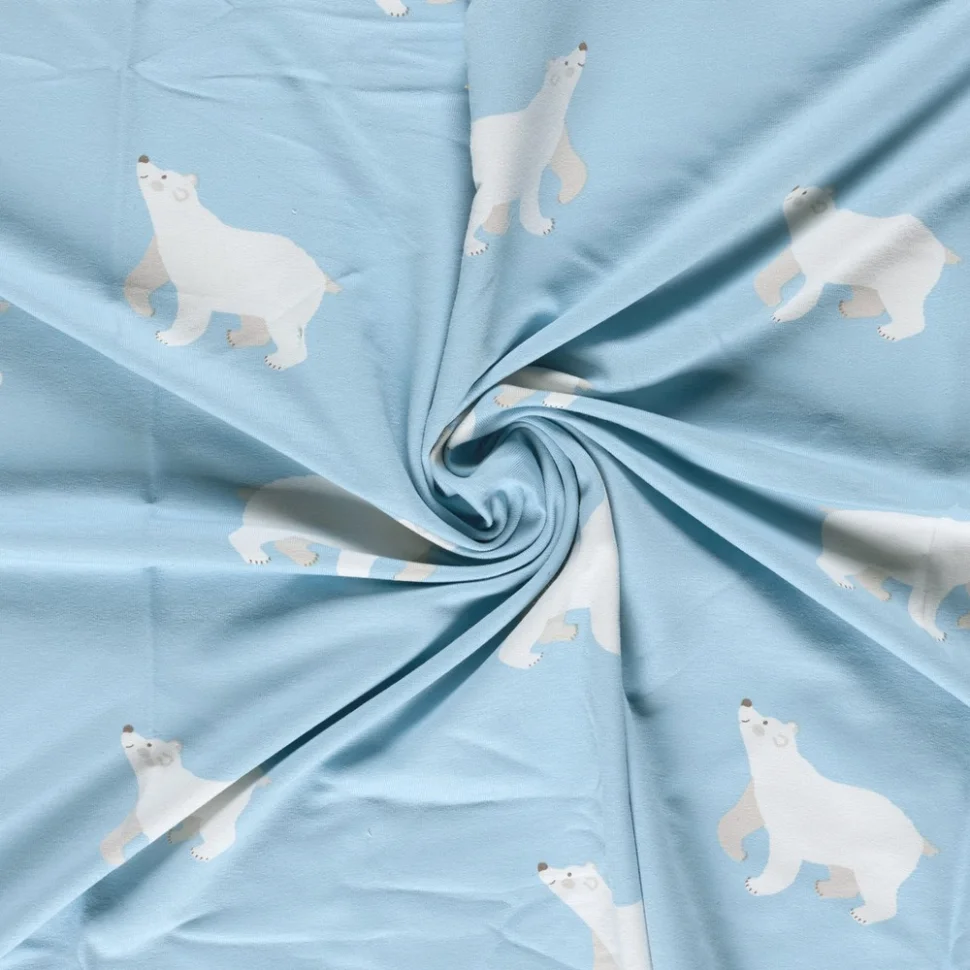 Tissu Sweat léger French Terry ours polaires sur fond Bleu ciel