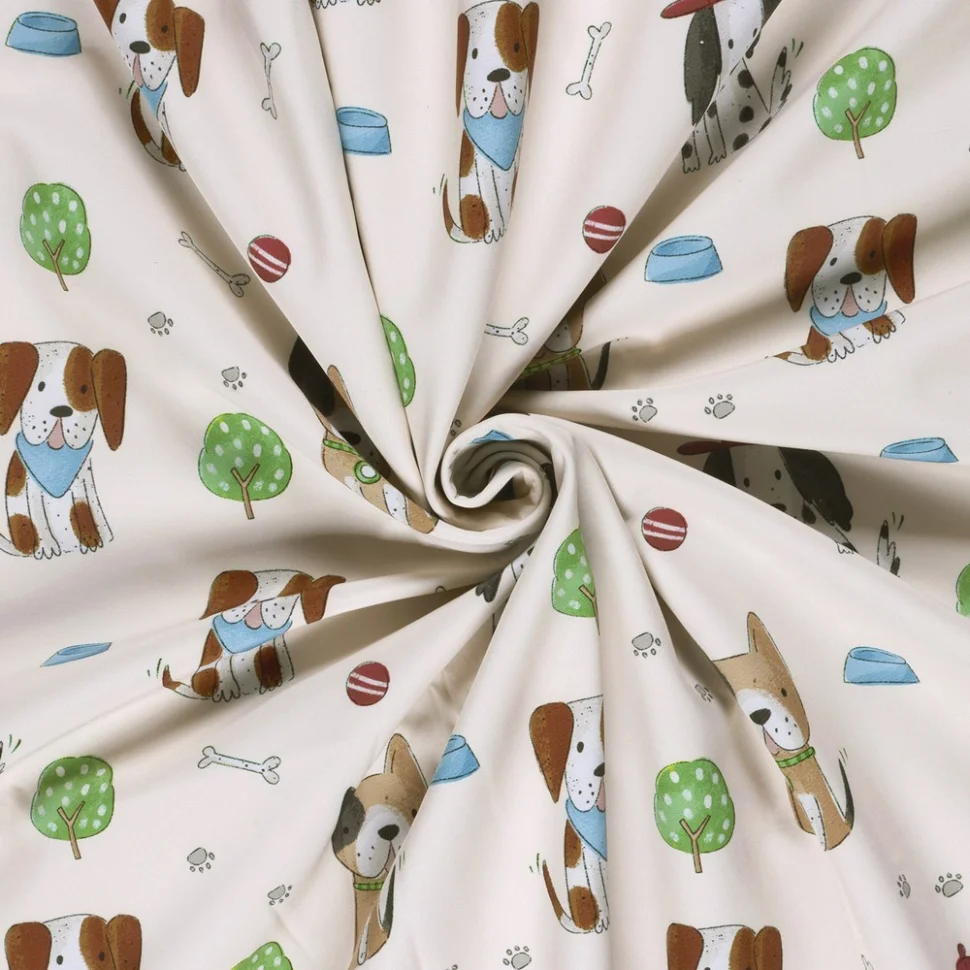 Tissu Softshell Digital Lino little dogs sur fond Beige