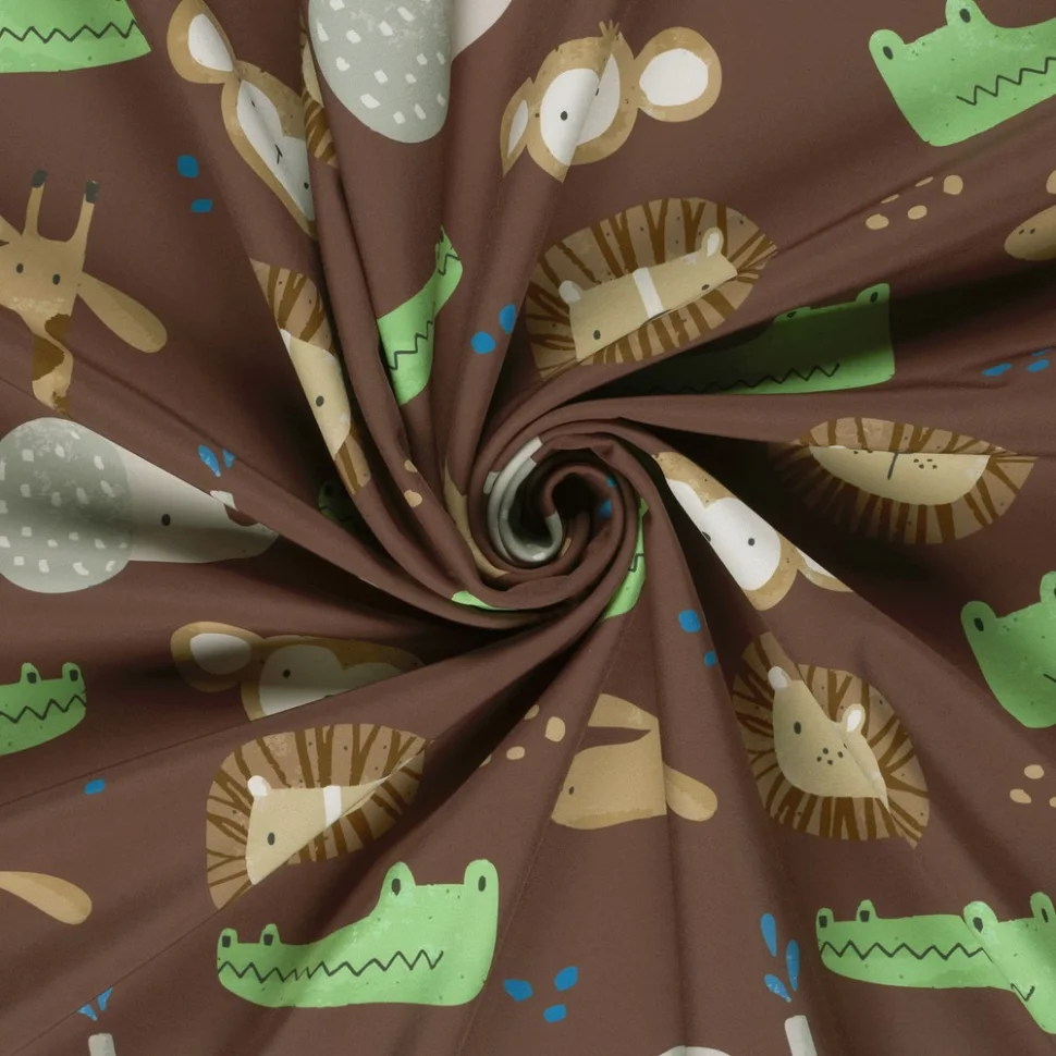 Tissu Softshell Digital Milo happy jungle sur fond Marron