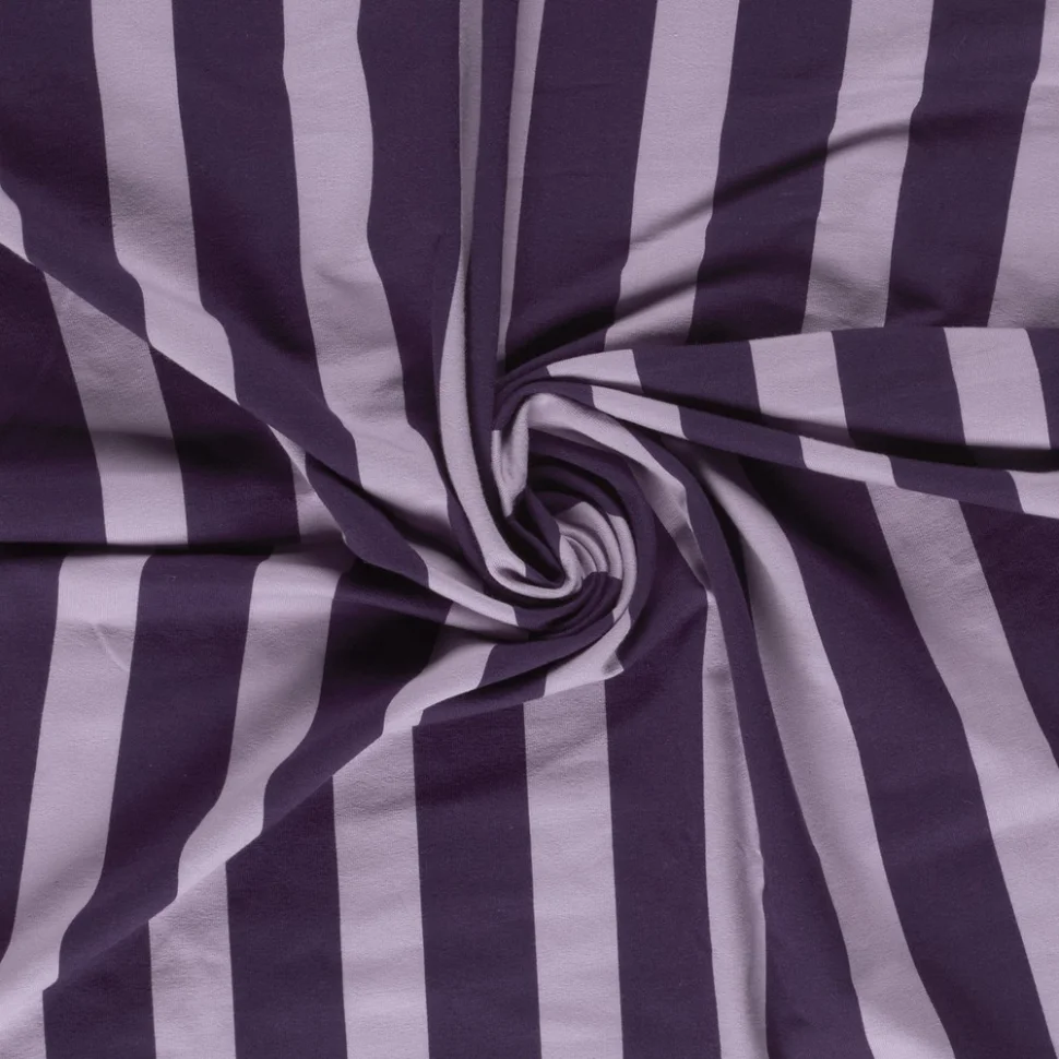 Tissu Sweat léger French Terry Clara rayures Lila sur fond Violet foncé