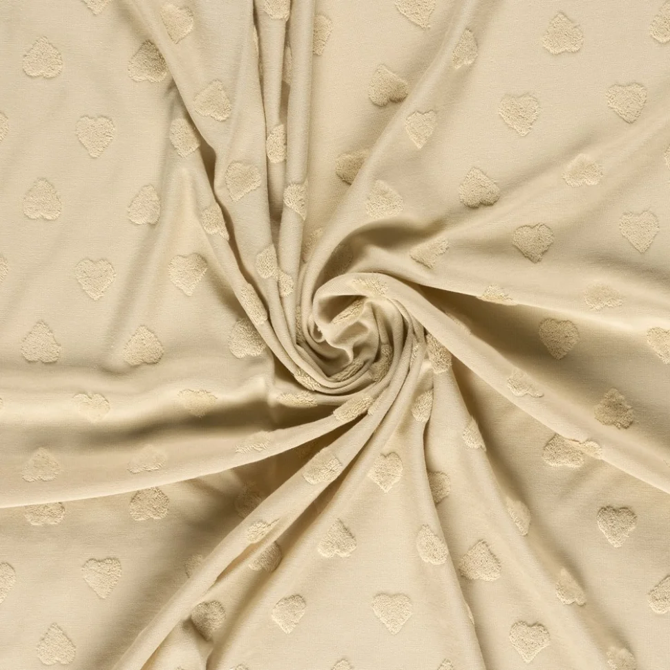 Tissu Jersey Coeurs éponge uni Beige