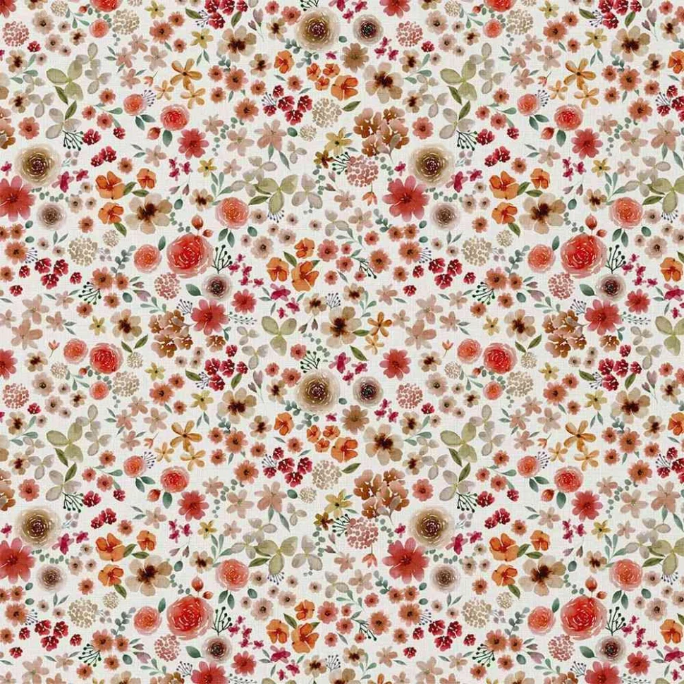 Coupon Tissu Coton imprimé Allegra fleurs Rouges sur fond Blanc cassé - Coupon de 80 cm