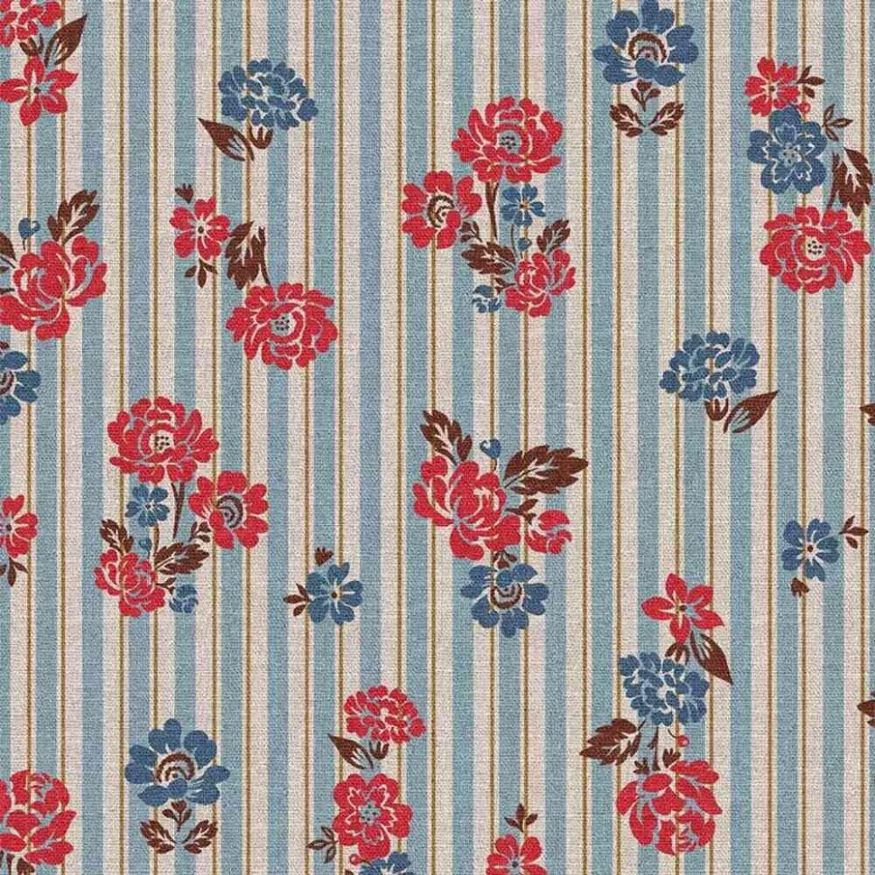 Tissu Toile Canvas Estrella fleurs Rouges sur fond Bleu clair