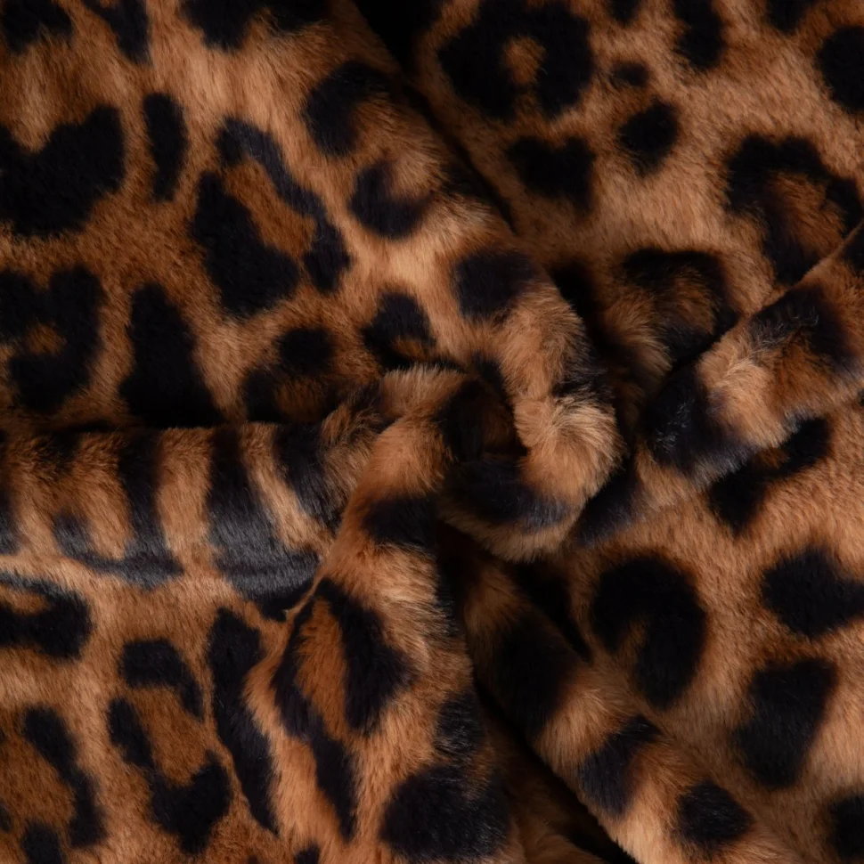 Tissu Fausse fourrure Léna léopard Noir sur fond Caramel