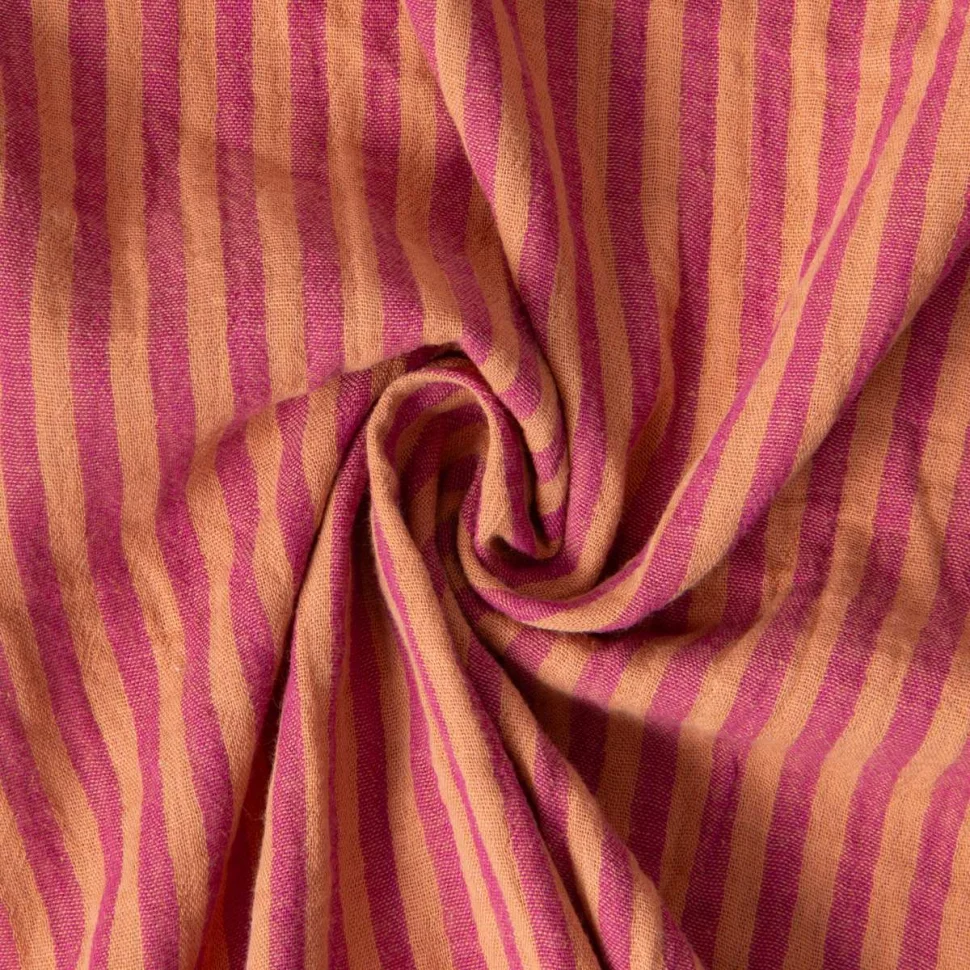 Tissu Double gaze de Coton Gipsy Rayé dahlia sur fond Cassonade