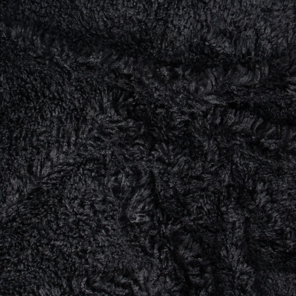 Tissu Fausse fourrure poils long Agneau de Mongolie uni Noir