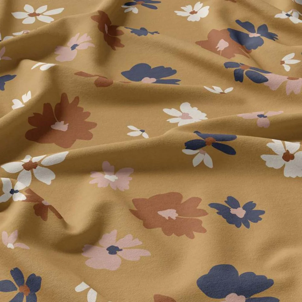 Tissu Viscose imprimé Aidina fleurs sur fond Camel