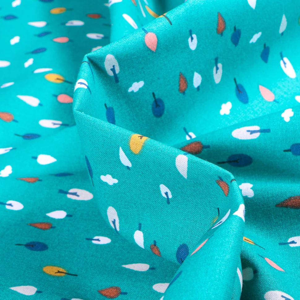 Tissu Coton imprimé Arty Arbio sur fond Bleu turquoise
