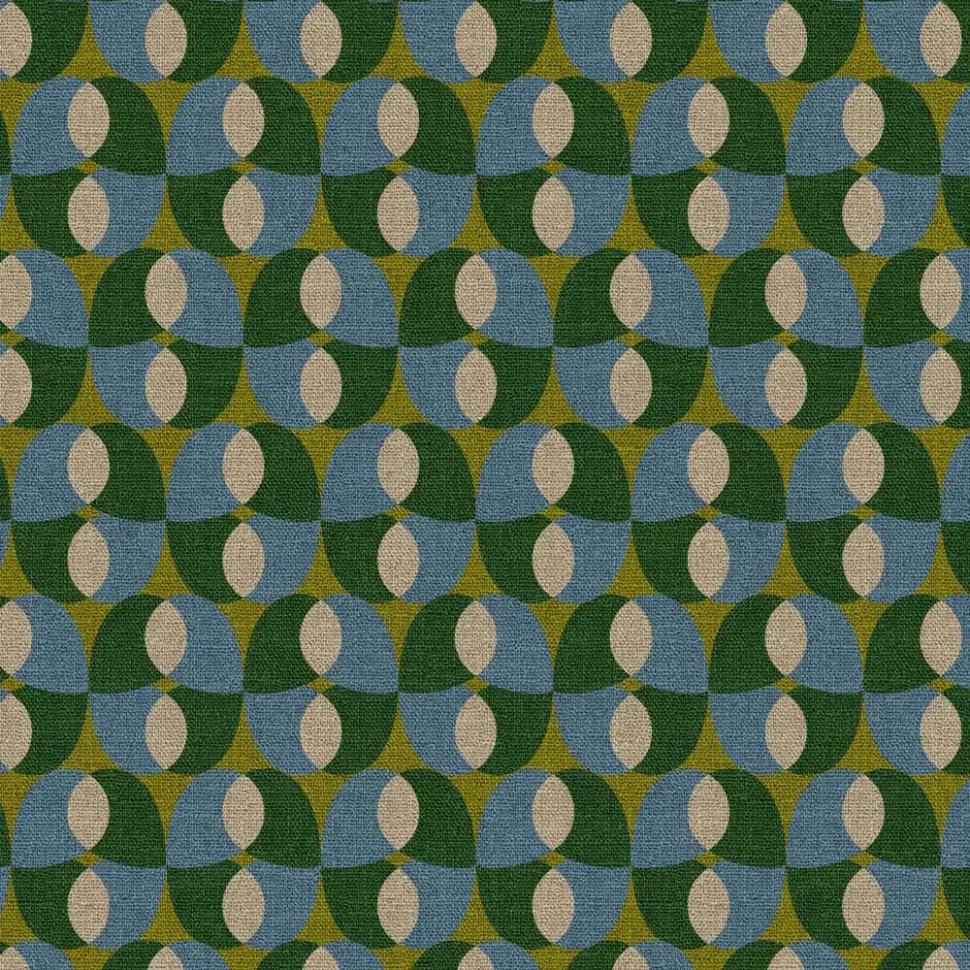 Tissu Toile de Coton Canvas Bochin vert sur fond Bleu