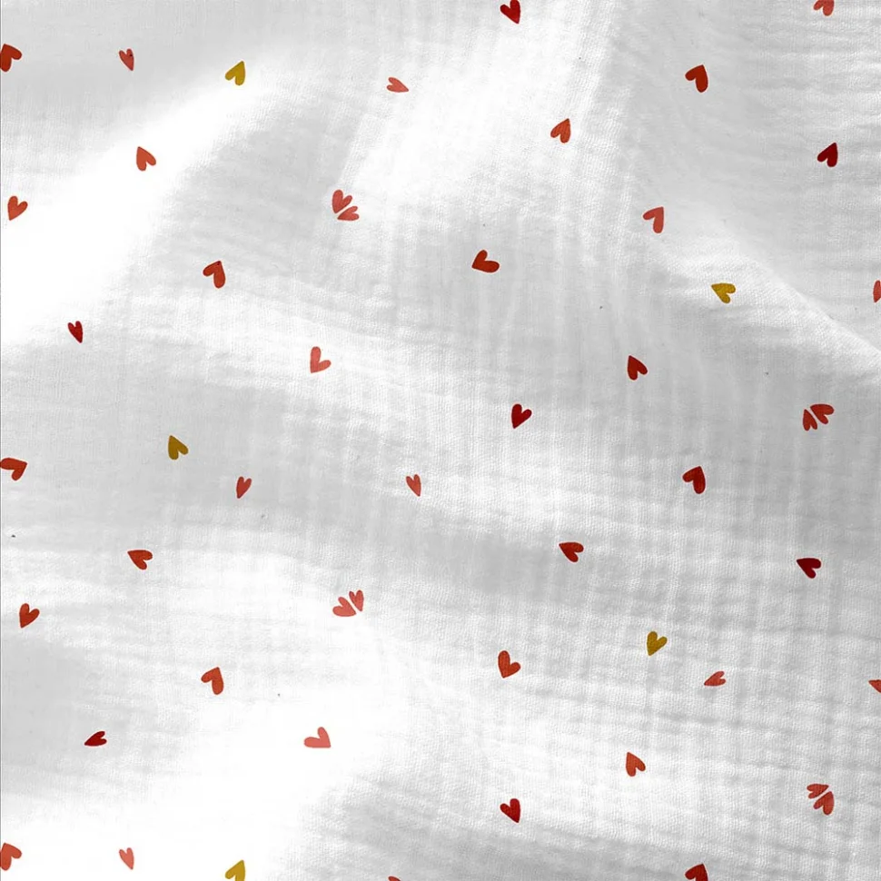 Tissu Double gaze Coreo coeurs rouges sur fond Blanc