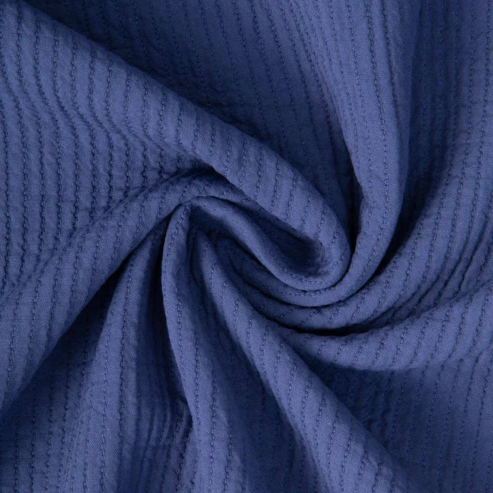 Tissu Coton surpiqué uni Bleu indigo