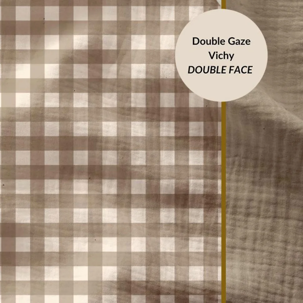 Tissu Double gaze Carreaux Vichy Taupe