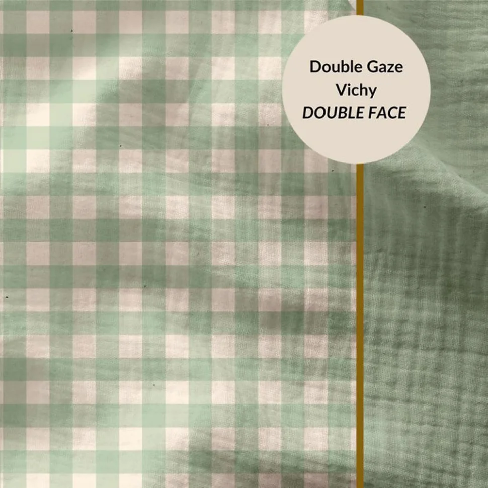 Tissu Double gaze Carreaux Vichy Vert amande