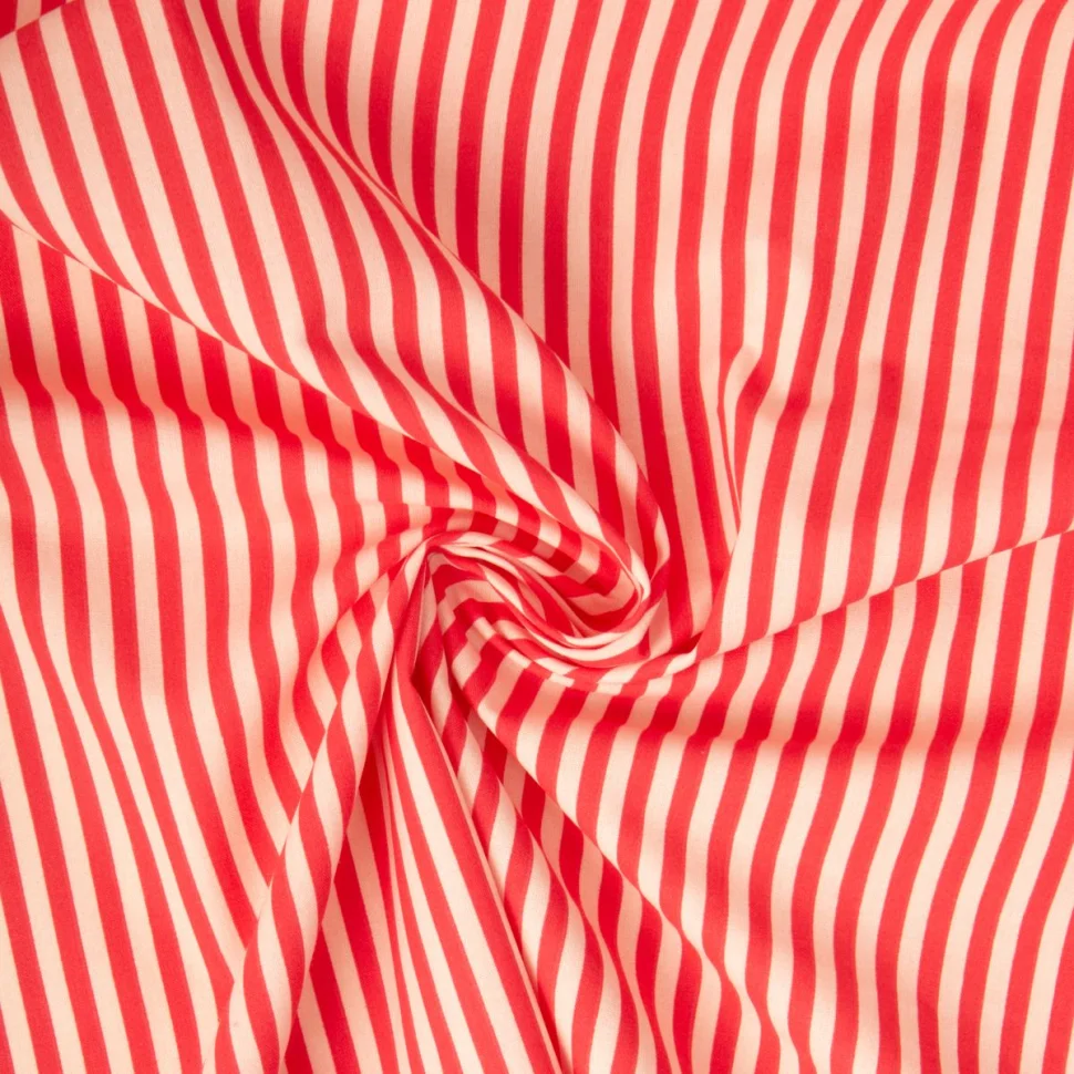 Tissu Coton imprimé Arty Edouard rayé cerise sur fond Rose pâle