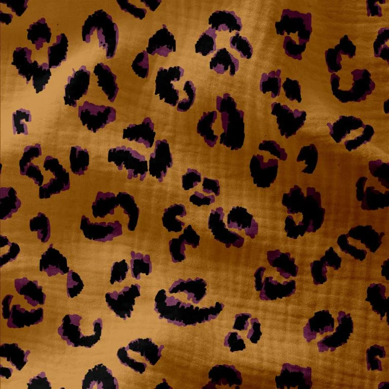 Tissu Double gaze imprimé Fauve violet sur fond Marron