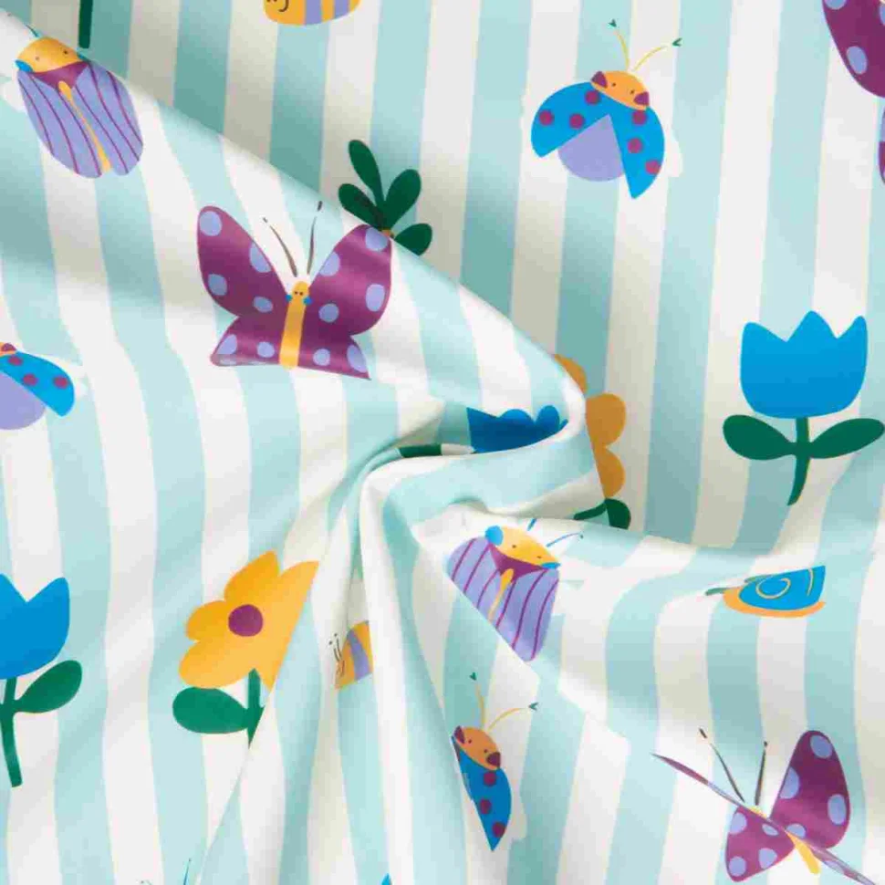Tissu Imperméable imprimé Hypolite rayé bleu ciel sur fond Blanc